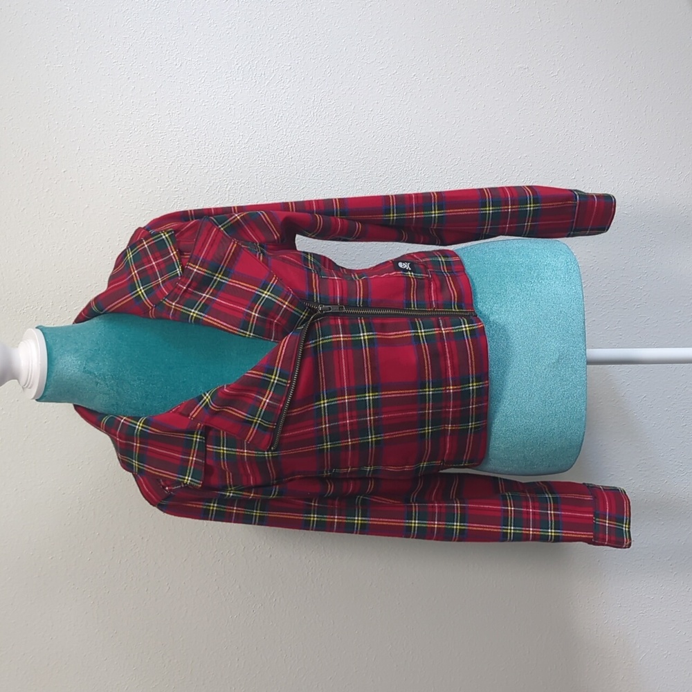 Sourpuss Red Tartan Cropped Bomber Jacket
